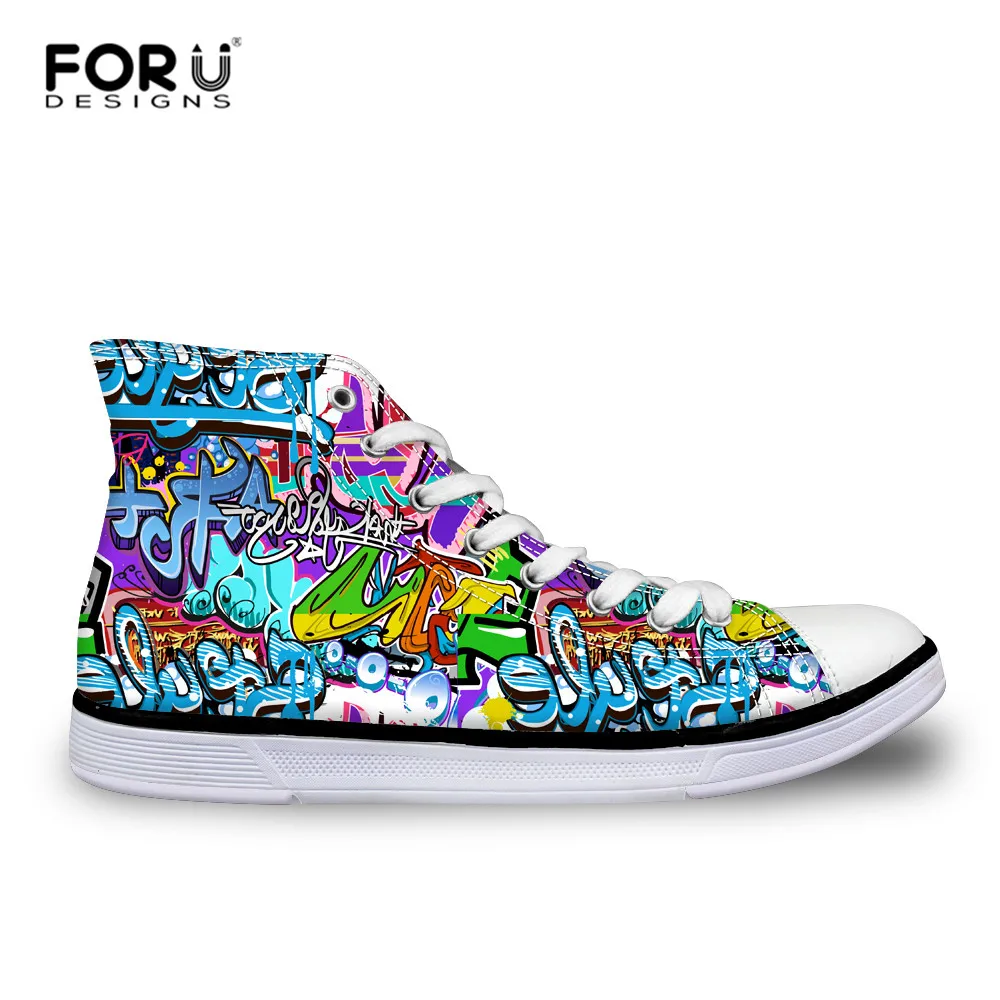 

FORUDESIGNS Graffiti Ladies with Platform Vulcanize Casual Flats Summer Shoes Women Walking Shoes Student High Top Canvas Shoes
