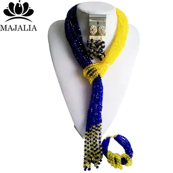 

2017 Fashion Nigeria Wedding african beads jewelry set blue Crystal necklace bracelet earrings Free shipping VV-213