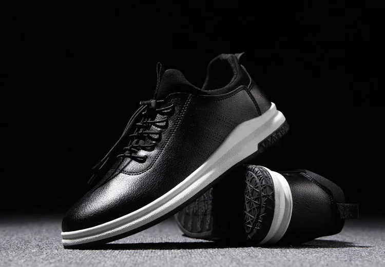 Spring Autumn Man Walking Shoes Sneakers Leather Breathable Korean Sport Shoes Wear-resistant Elastic-band Flat Shoes for Male (9)