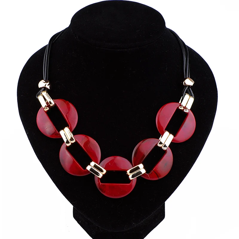 Women Cheap Costume Jewelry Resin Necklaces Pendants With Leather Rope