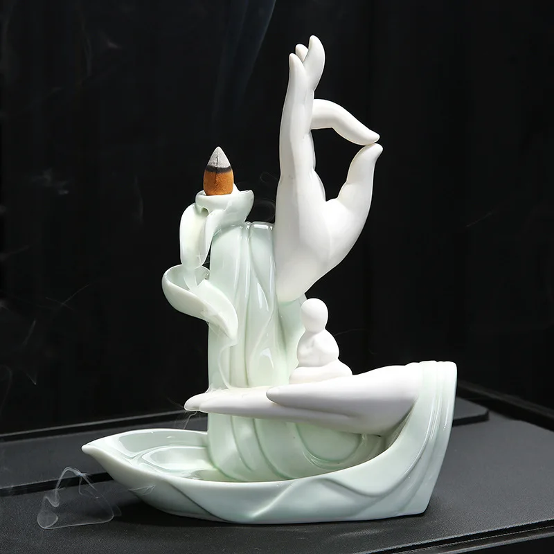 2-2 Ceramic Backflow Incense Burner Tathagata Buddha Lotus Incense Cones Stick Holder Smoke Waterfall Creative Home Bouddha Decor - Цвет: 2-2