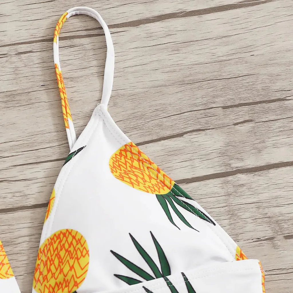 Swimsuit Women Pineapple Print Sexy Backless Women Two Pieces Bikini Push-Up Swimsuit Swimwear Beachwear Preppy Style