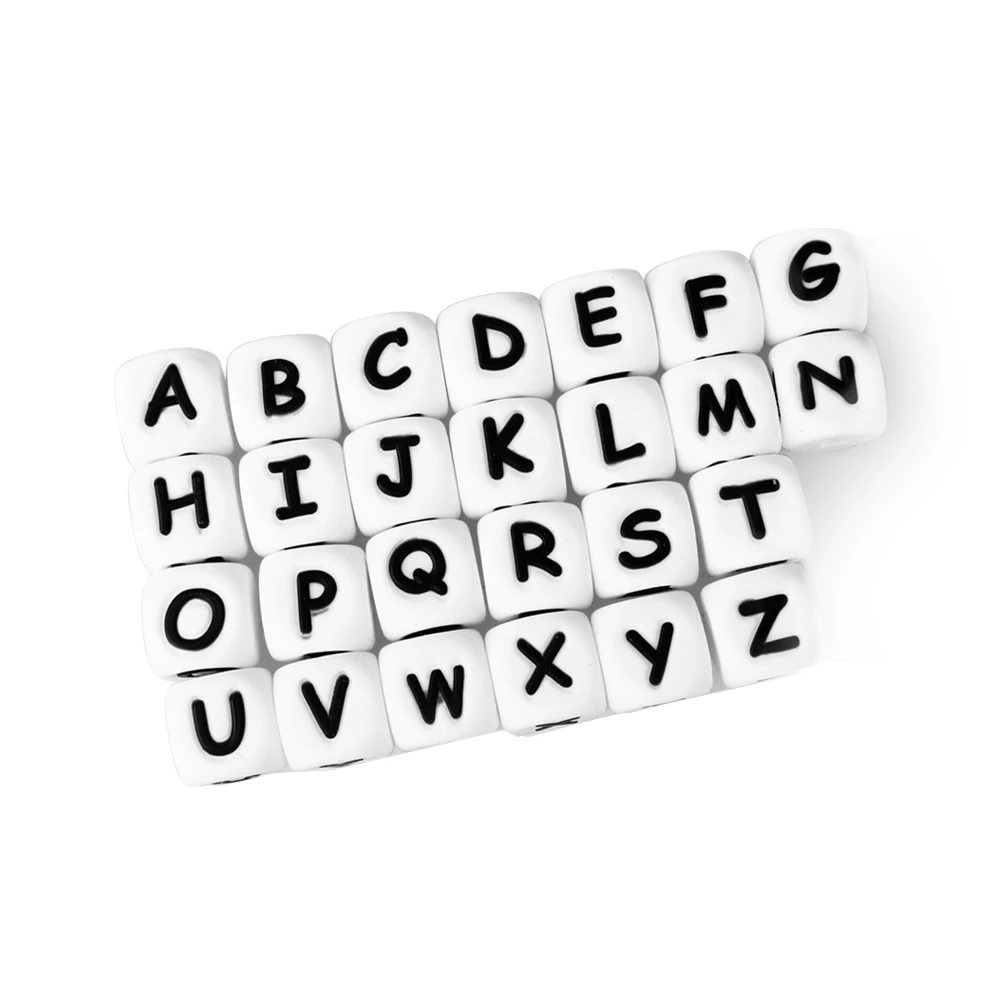 500 개/묶음 12MM  실리콘 편지 비즈 BPA 무료 젖니가 남 Teethers 영어 알파벳 구슬 식품 등급 DIY 이름 액세서리