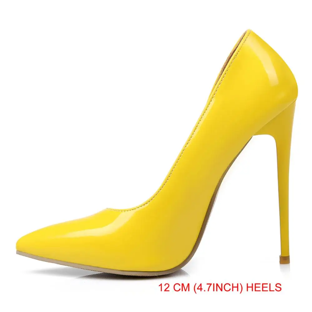 Брэнд сексуальные женские туфли лодочки цвет: красный черный белый блестящие лакированные туфли высокий каблук большие размеры 10 12 43 47 EM10-3 - Цвет: 12CM Yellow
