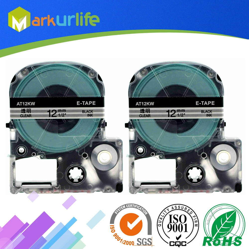 

2 PCS/Lot Cassette Tape Compatible For EPSON LW-300 LW-400 LW-600P LW-700 LC-4WBN9 Printer (12mm x 8m, Black on Clear)
