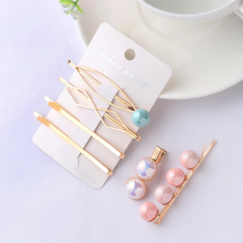 

2019 1Set Metal Minimalist Hair Accessories Geometric Irregular Gold Color Hair Clip Imitiation Pearl Hairpin Barrettes Hairgrip