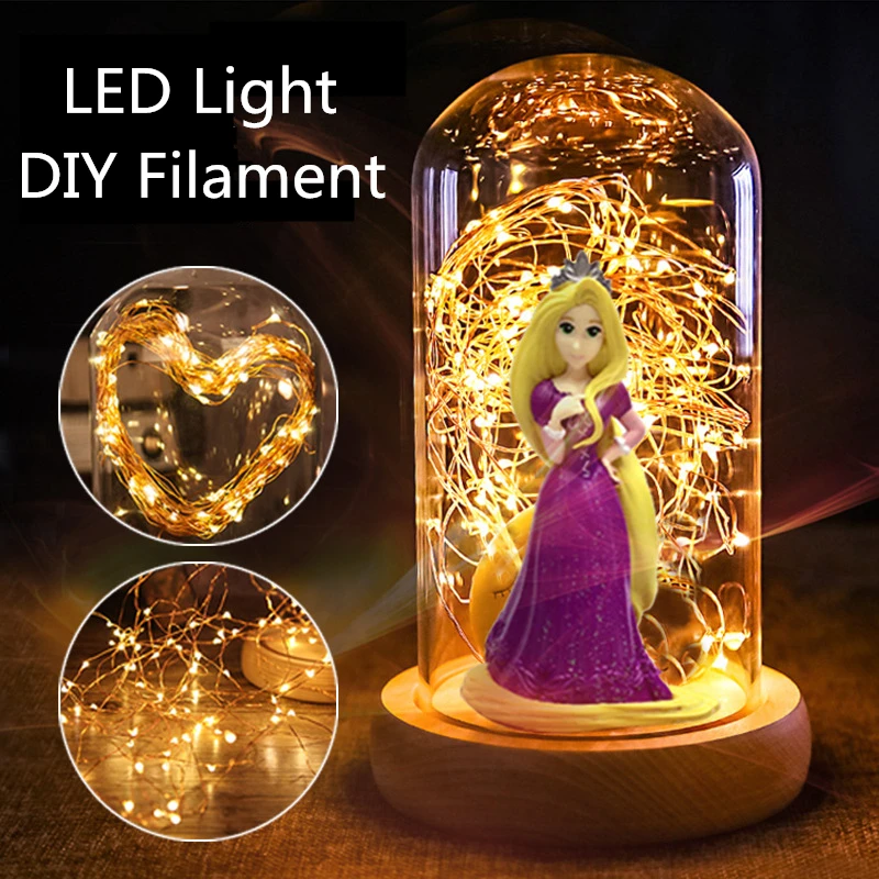 Snow White Rapunzel Princess Lamp Glass Dome Wooden Base Creative Figures Diy Home Decor Colorful Led Light Usb Charged Gifts Figurines Miniatures Aliexpress