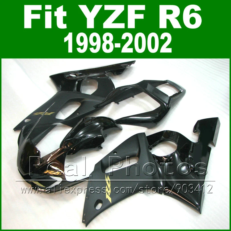 

Hot sale Plastic parts for YAMAHA R6 fairing kit 1998 1999 2000 2001 2002 black YZF R6 fairings 98-02 bodywork