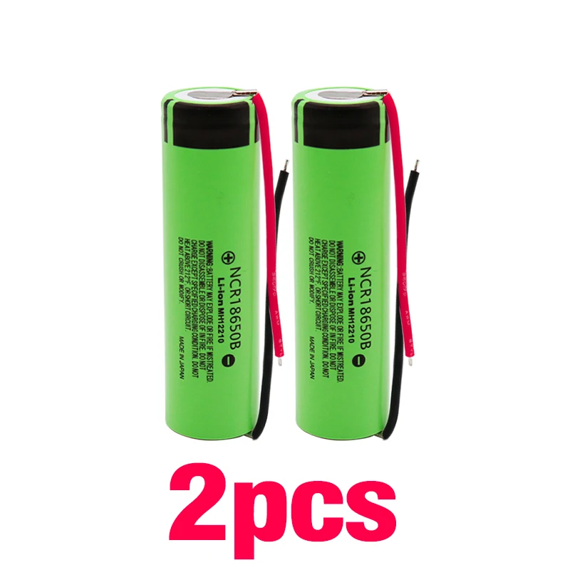 New 18650 battery 3400mah 3.7v lithium battery for NCR18650B 3400mah Suitable for Panasonic flashlight battery+ diy wire - Цвет: 2pcs