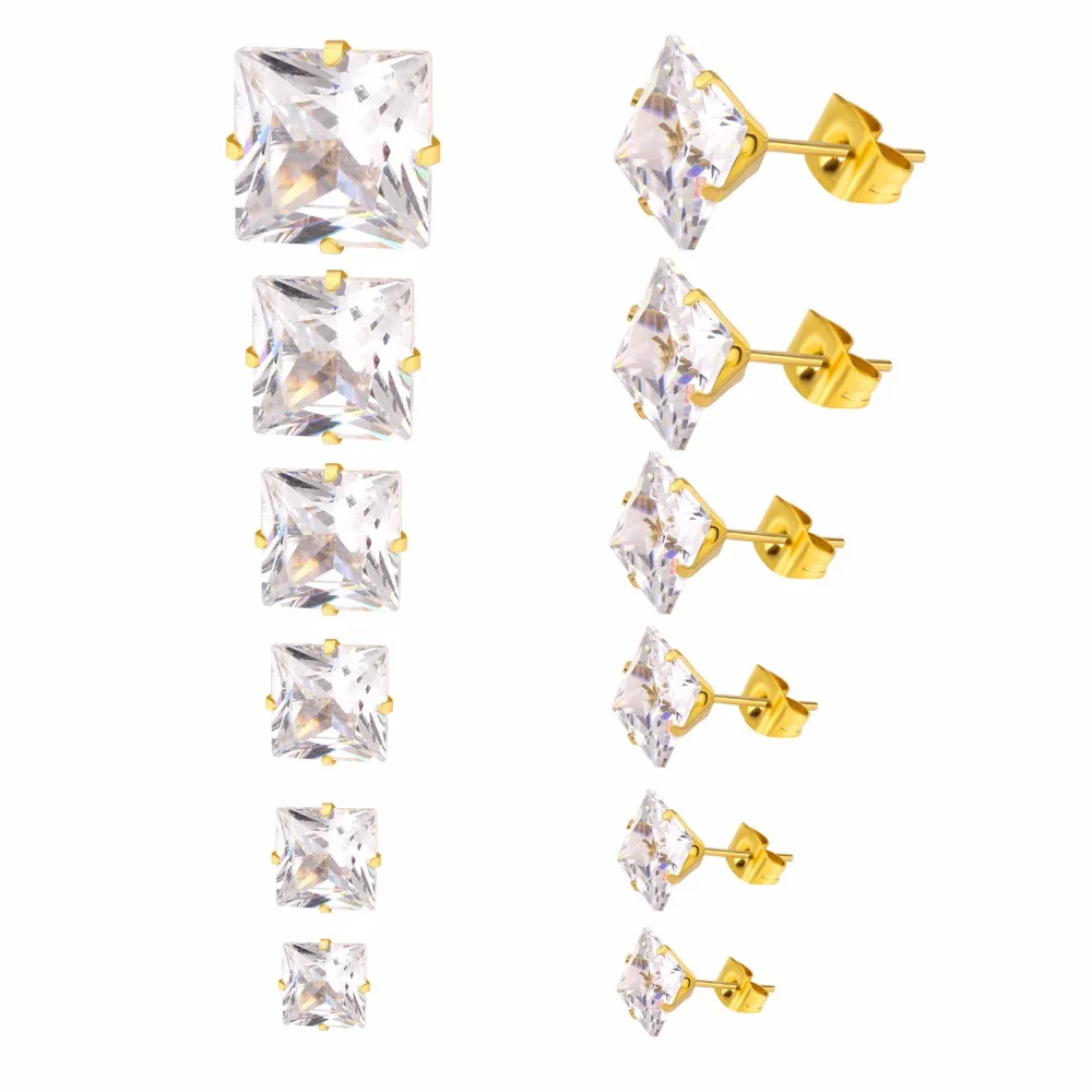 LUXUKISSKIDS 3-10mm 10pairs/lot Kids Clear Stud Earrings For Women Men Square Zircon Stainless Steel Earings SetFashion Jewelry | Украшения