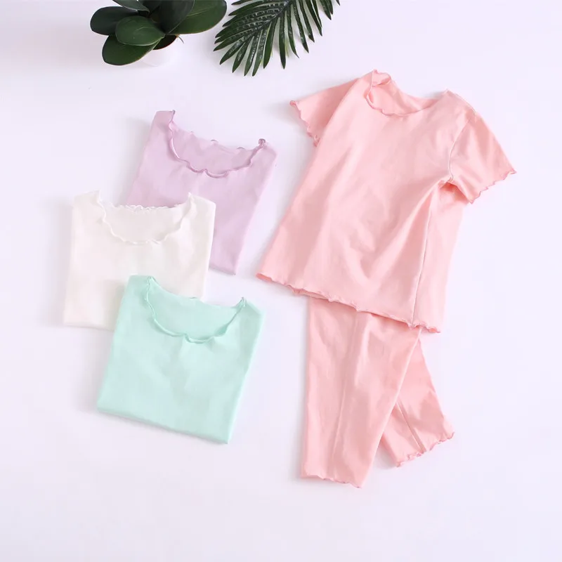 

Summer Kid's Clothing Set Cotton Girl Pajamas Set Pure Color Girl T-Shirt+ Shorts Pants Cute Girl Clothes Set