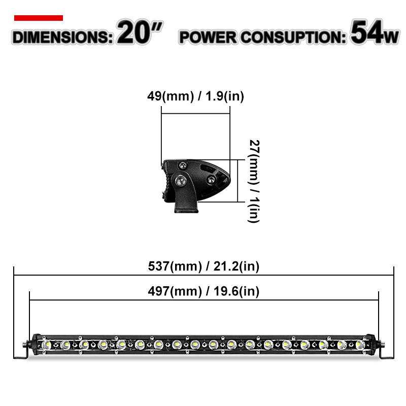 20 дюймов 54 Вт Тонкий Однорядный светодиодный светильник для работы, супер яркий водонепроницаемый внедорожный светильник для джипа, внедорожника, квадроцикла, UTV, стайлинга автомобилей
