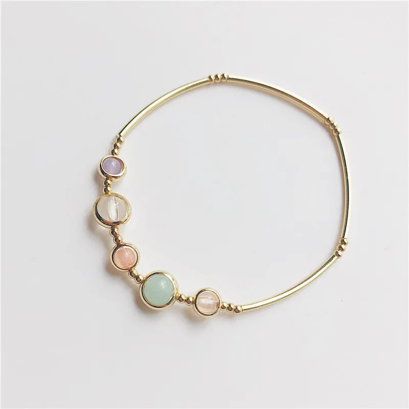 

Fashion Lucky Stone Beads Bracelet Elastic For Women Girls Simple Style Gold Color Bangles Jewelry Birthday Gifts
