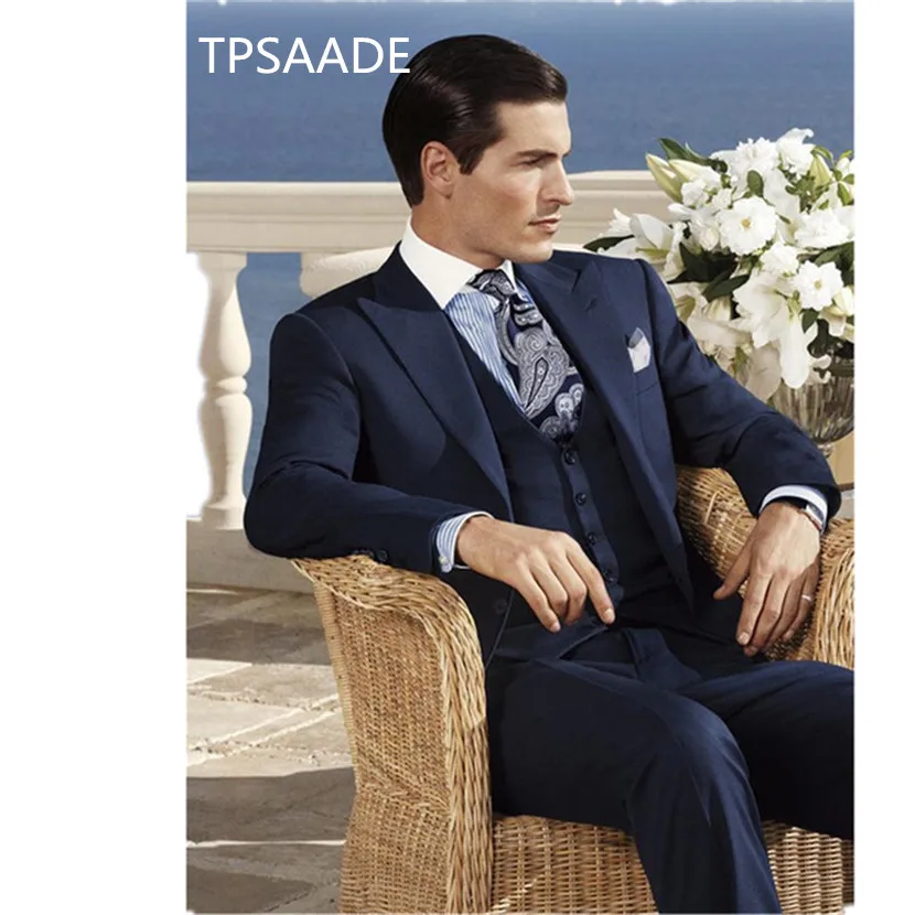 Two-Buttons-Navy-Blue-Groom-Tuxedos-Peak-Lapel-Groomsmen-Best-Man-suits-Wedding-Prom-Suits-3