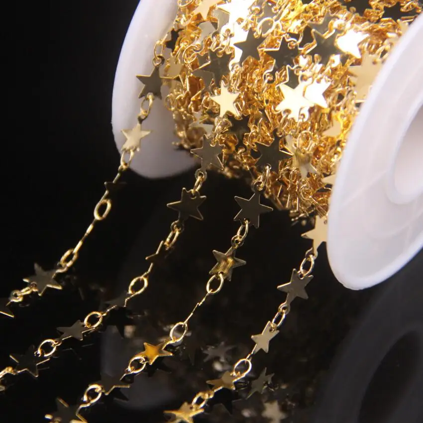 

New!! 7mm Metal Star Charms Plated Gold Rosary Chain,Fashion Star Dangle Accessories Handmade Chains DIY Necklace Jewelry