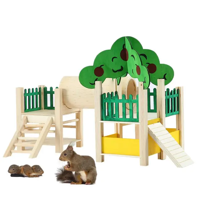 Wooden Hamster Playstand Playground Perch Gym Stand Playpen Ladders Exercise Playgym With Feeder Cage Accessories Exercise Toy