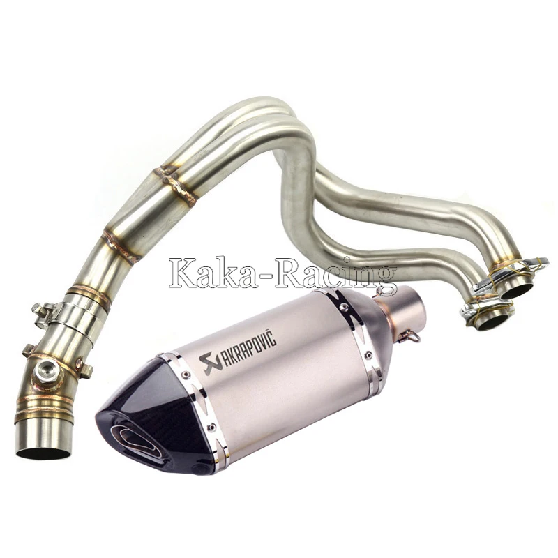 Motorcycle System Exhaust Muffler Header Link Pipe with Akrapovic Exhaust Tail Tip for Kawasaki ER6N ER6F NINJA 650R 2012