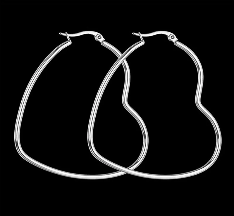Простые серьги в форме сердца из нержавеющей стали, серебряные серьги, женские аксессуары в стиле панк