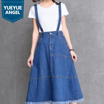 

Denim Spaghetti Strap Dress for Women Summer Preppy Style Casual Dress Striped Tassel Mid-Calf Dress Cowgirl Black Blue