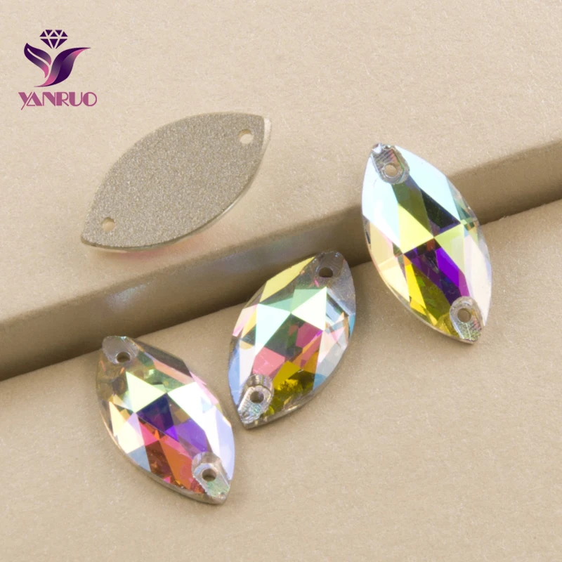 

YANRUO Crystal AB 3223 Navette 6x12 7x15 9x18mm Sew on Rhinestones Horse eye Crystal Stone Beads Sewing Glass Stones for dress