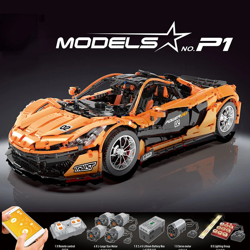 13090 Technic Series P1 Orange Racing Car Set APP RC Model Building Blocks Power Motor Function 20087