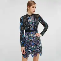 autumn Women dress fashion runway vintage mini long sleeve lace sexy vestidos bodycon slim Self Portrait summer dress