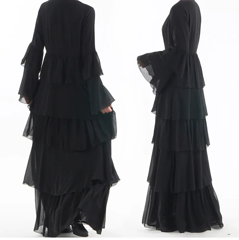 Мусульманское платье Абая из Дубаи, женское Плиссированное открытое кимоно с оборками, малазийский кардиган, турецкий хиджаб, исламское платье, ОАЭ кафтан