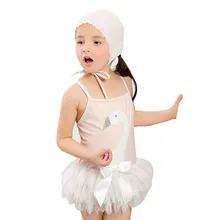 

GI FPREVER Children One Piece Suit With Cap Girl Lace Swimsuit Cute Swan Bowknot Skirted Swimwear Bathing Suit Maillot De Bai