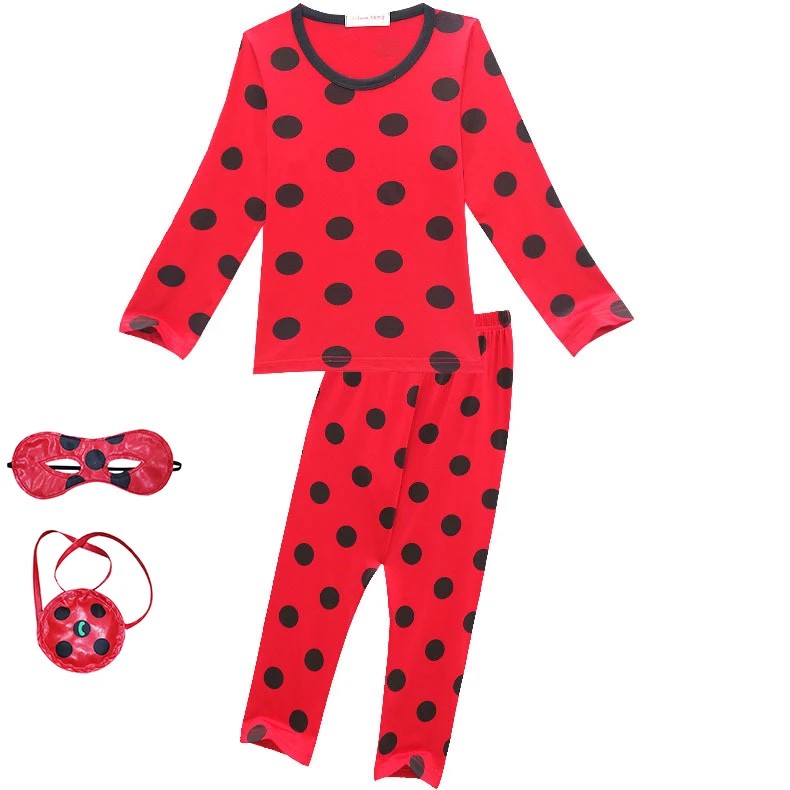 

Children Pajamas 2pcs Set Ladybug Girl's Cartoon Cosplay Costumes Red Dot Print Girls Clothes Cute Kids Homewear Suit Long Tops