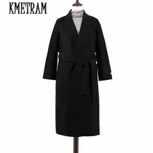 KMETRAM, весеннее и осеннее модное женское кашемировое пальто,, настоящее кашемировое пальто с отложным воротником, тонкое стильное шерстяное пальто HH156