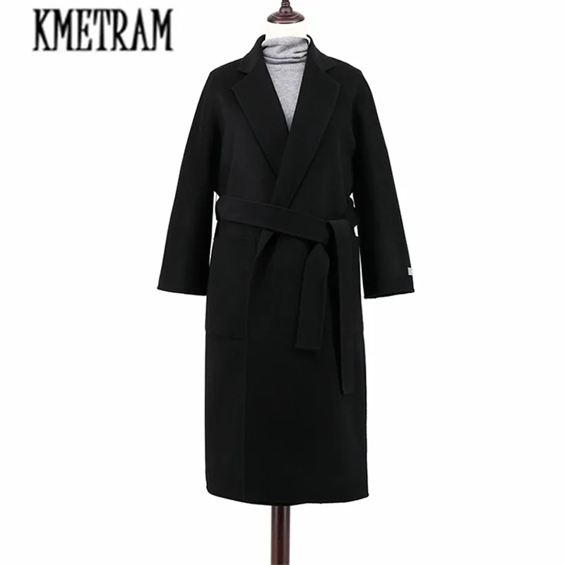 

KMETRAM spring and autumn fashion women's cashmere coat 100% real cashmere overcoat Turn-Down collar slim Style wool coat HH156