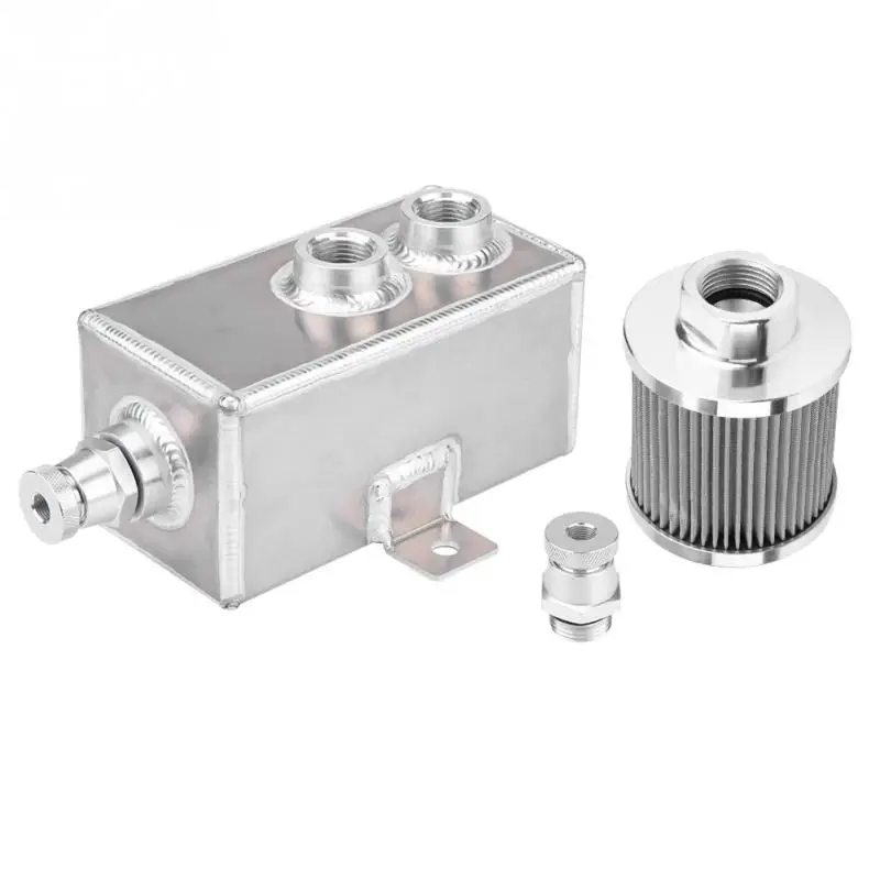 

1L Aluminum Oil Reservoir Catch Can Tank With Breather Filter Drain AN10 Baffled Universal