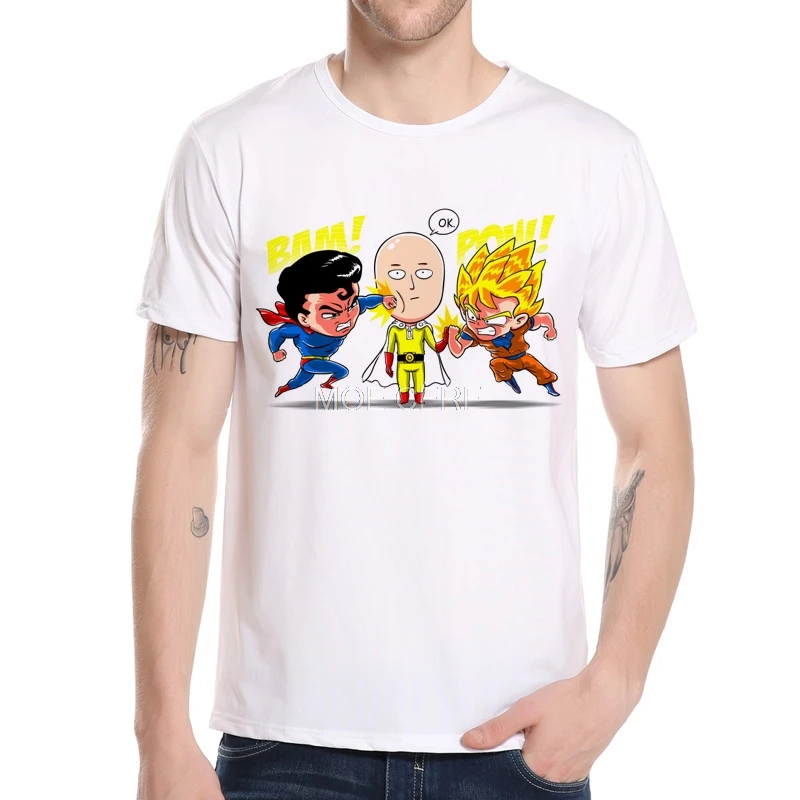 Sun Wukong and Superman Wars One-Punch Man Funny Print Men's T-Shirt short sleeve Anime Youth t-shirt tops tee clothing Y8-4