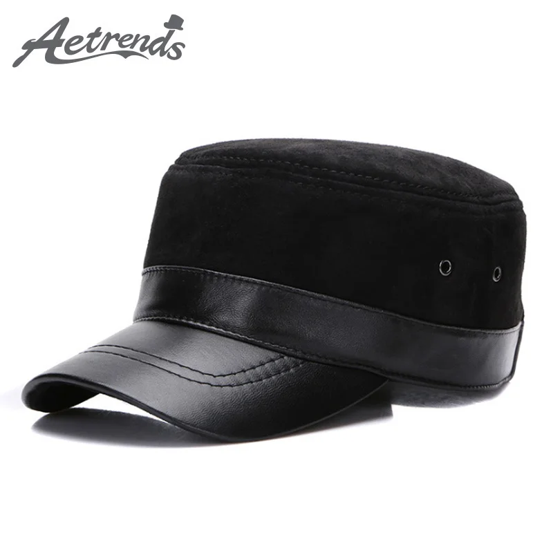 

[AETRENDS] Winter Hat 100% Leather Cap Men's Hat Genuine Leather Baseball Caps for Men Flat Bones Daddy Hats gorra plana Z-5494