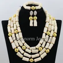 Мода нигерийские Свадебные африканские коралловый Бусины Для женщин комплект ювелирных изделий кремовый Коралловые украшения из бисера cnr384