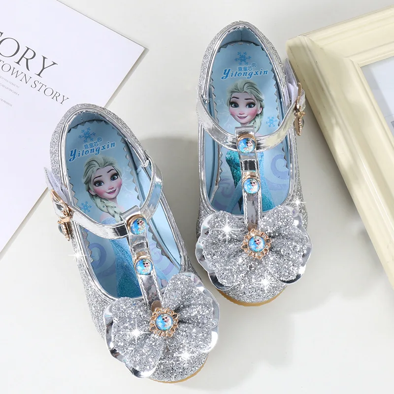 Новые осенние туфли принцессы на высоком каблуке для девочек, детские тонкие туфли, обувь для выступлений из мультфильма «Холодное сердце» Aisa, европейские размеры 26-36