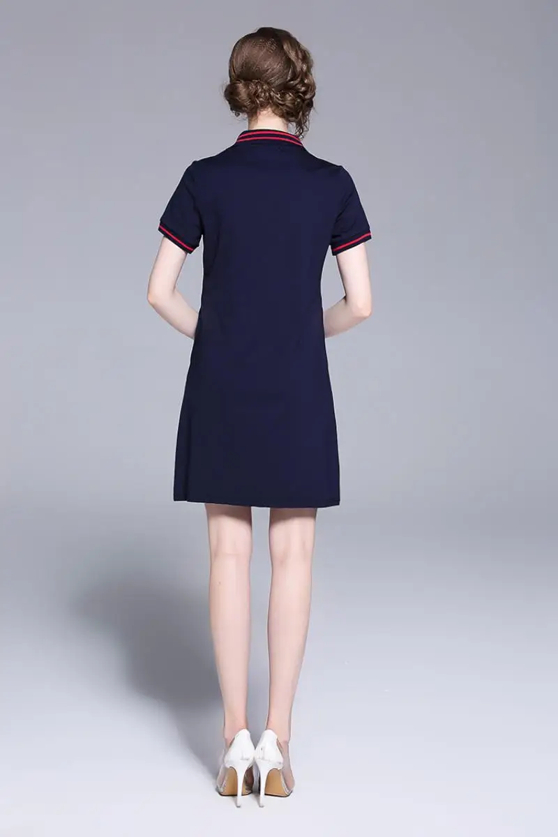 New Arrival 2018 Brand Clothing Summer Short Sleeved T-shirt Dress Women Embroidery Beading Casual White POLO Shirt Dress S-XXL