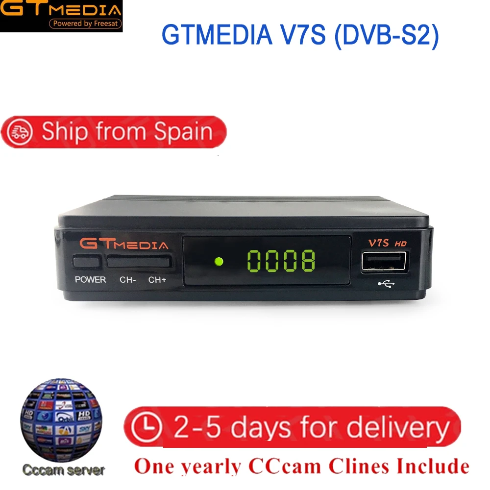 

GT media V7S HD Satellite Receiver TV box Full 1080P+1PC USB WiFi DVB-S2 HD H.265 Support CCcam powervu youtube set top box