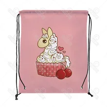 Розовый крем Альпака пирожное с вишенкой Печати Drawstring Рюкзак хозяйственная дорожна Сумка Обувь подарок сумка mochilas feminina