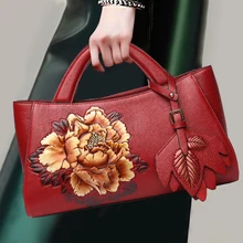 Винтаж модные 3D цветочным узором из натуральной кожи Сумочка Топ Кожаный Кроссбоди с ручкой сверху Роскошный банкет женская сумка