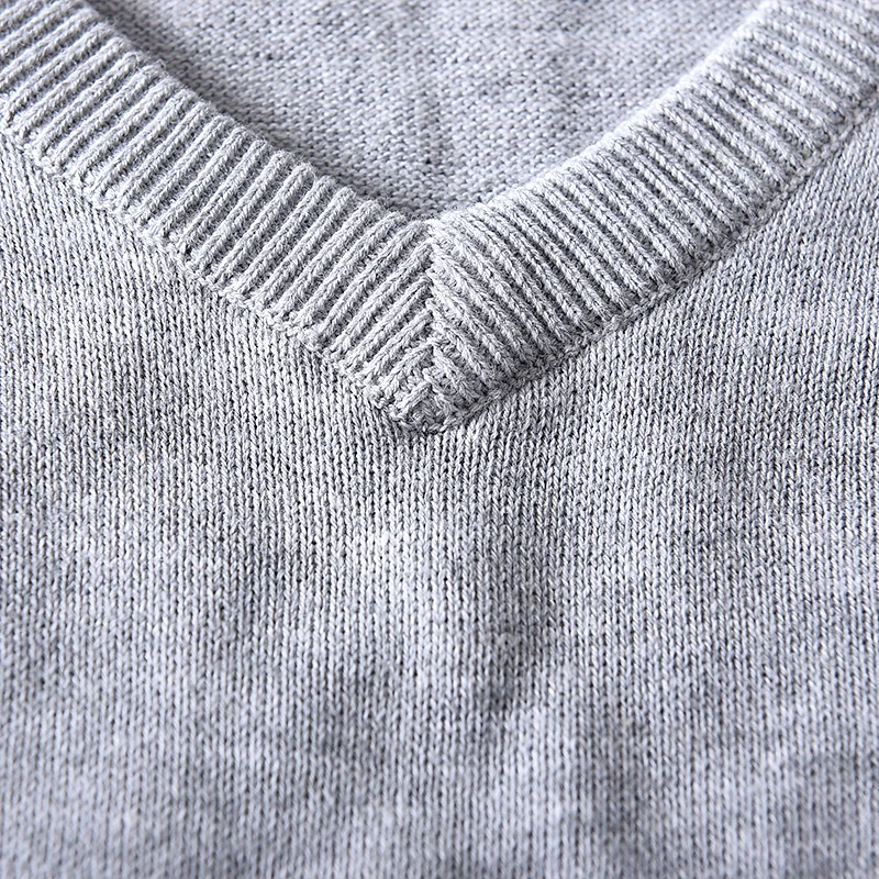 Autumn Mens V-neck Sweaters 100% Cotton Gray Color Knitted Brand Clothing Man's Knitwear Pullovers Knitting Plus Size Tops