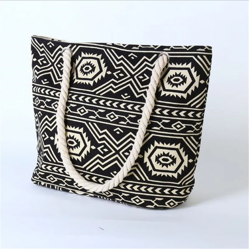 2023 Women Canvas Shoulder Bags Large Size Shopping Bags Printed Travel Bags Geometric Cotton Strap Tote Drop Shipping