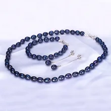 925 пробы серебро прекрасно Для женщин комплект ювелирных изделий, горячей пресной воды Ювелирные изделия из жемчуга, Длинные висячие серьги и браслет и Цепочки и ожерелья, яркая звезда Циркон