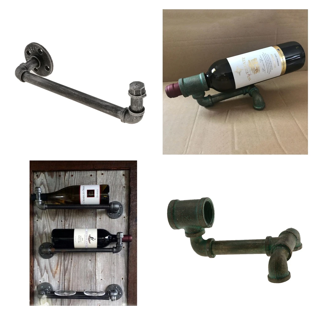 

MagiDeal Industrial Plumbing Pipe Wine Rack Vintage Champagne Bottle Holder Wine Rack Liquor Wines Storage Organizer 1 Bottle