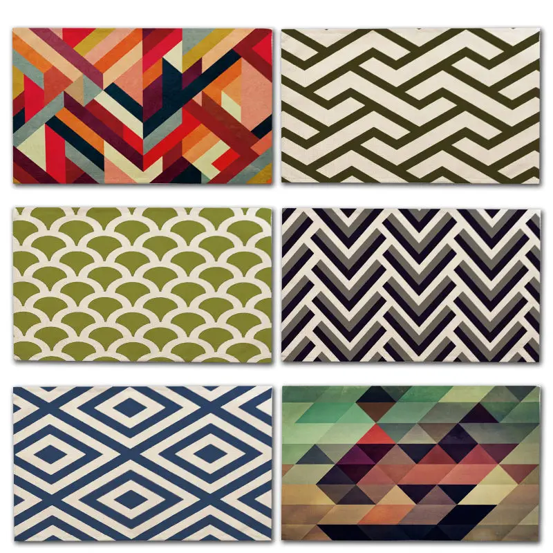 

1Pcs Colorful Geometric Lines Pattern Placemat Dining Table Mat Cotton Linen Pad Drink Coasters 42*32cm Kitchen Accessory MG0022