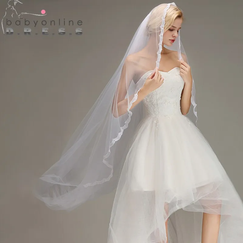 Cheap White Ivory 3M Cathedral Long Wedding Veil with Comb Lace