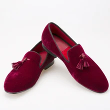 Красный бархат Лоферы новые Лоферы ручной работы кисточки мужские туфли на плоской подошве в шесть цветов классические туфли для вождения Smoking Slipper