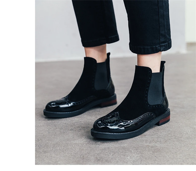 Women Winter cheleas Boots Genuine leather Ankle slipon flat boot woman Short black Boots for women boots