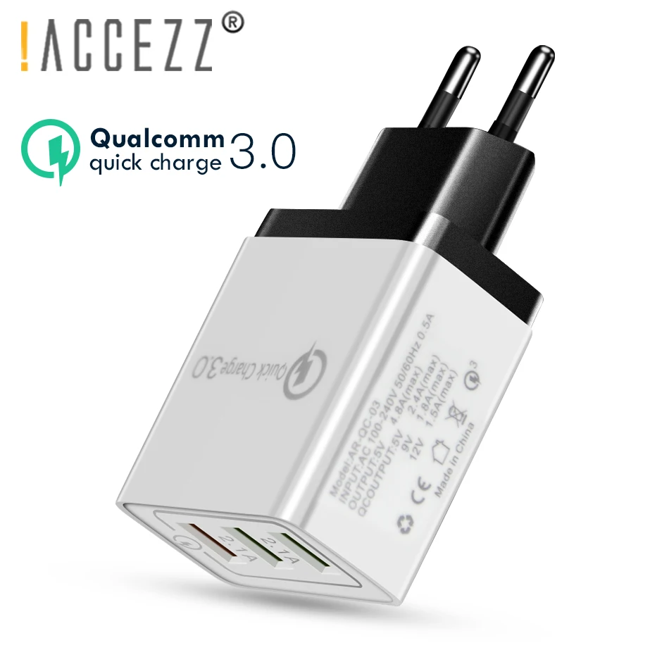 

!ACCEZZ 18W USB Charger Quick Charge 3.0 For iphone 8 X Fast Charging For Samsung S8 S9 Huawei P30 Xiaomi EU Plug Phone Adapter