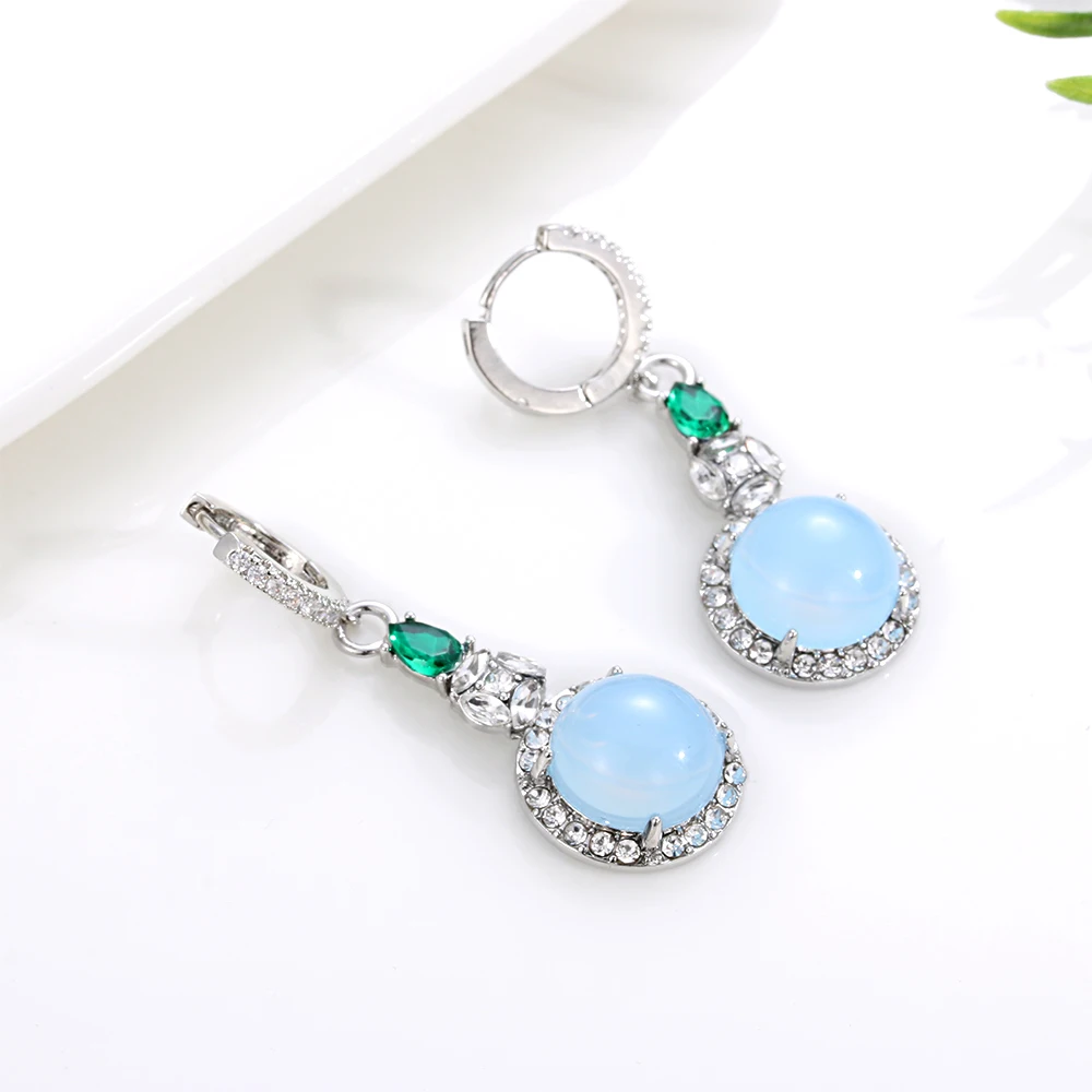 

New Women Trendy Round Circle Moonstone Stone Earrings For Women Best Gift Charm Crystal Wedding Drop Earring Statement Jewelry